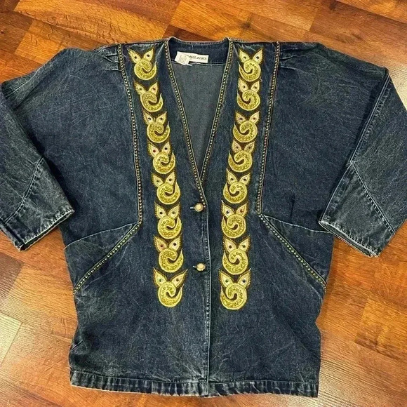 American Classics vintage 80s jean jacket with embellishments size small sequins - Picture 1 of 9